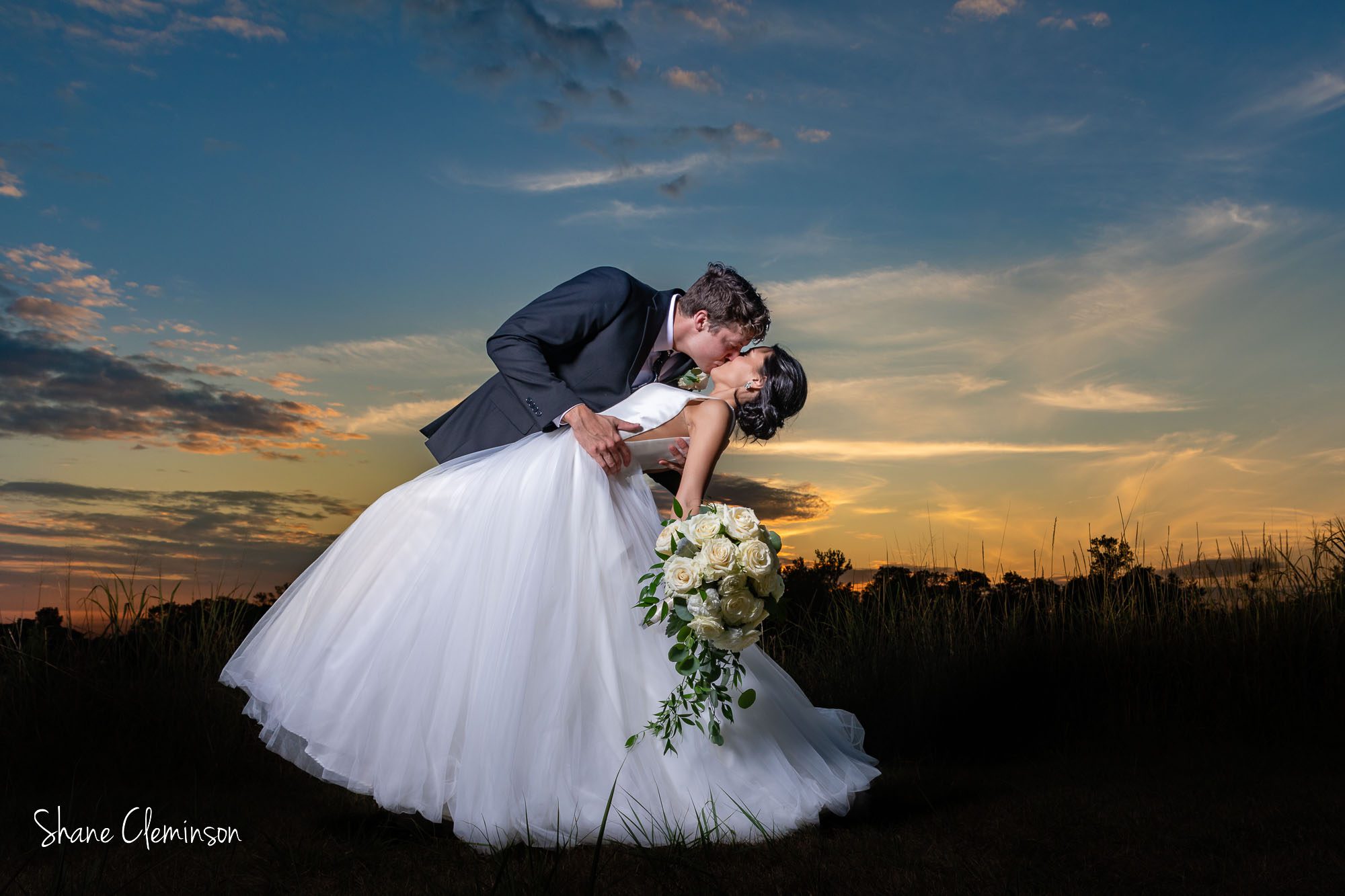 Chicago Wedding Photographer. Bride and Groom at Sunset